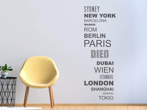 Wandtattoo Dieß mit Weltstädten