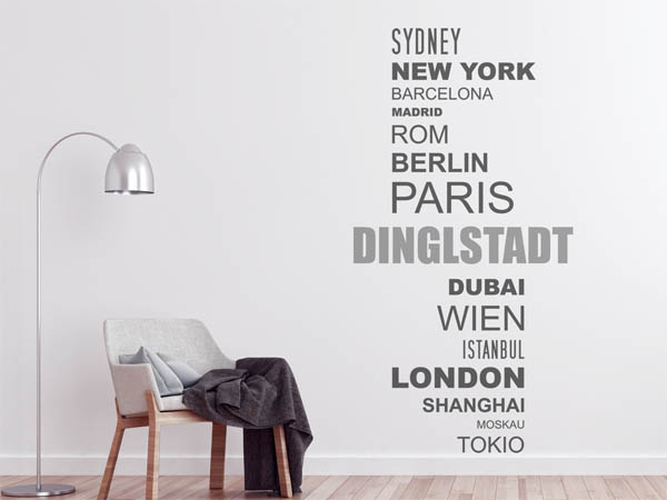 Wandtattoo Dinglstadt mit Weltstädten
