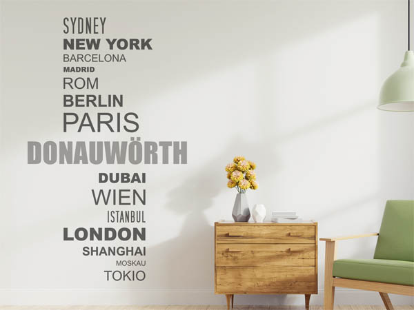 Wandtattoo Donauwörth mit Weltstädten