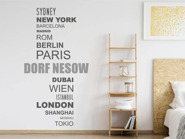 Wandtattoo Dorf Nesow mit Weltstädten