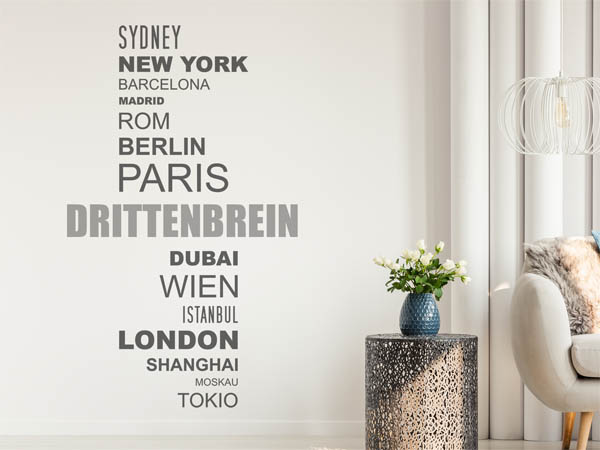 Wandtattoo Drittenbrein mit Weltstädten