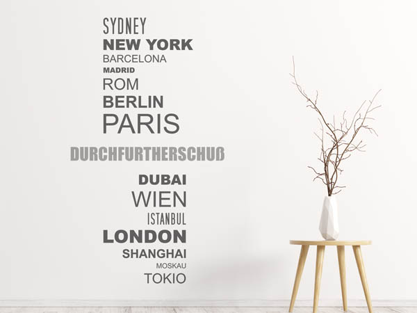 Wandtattoo Durchfurtherschuß mit Weltstädten