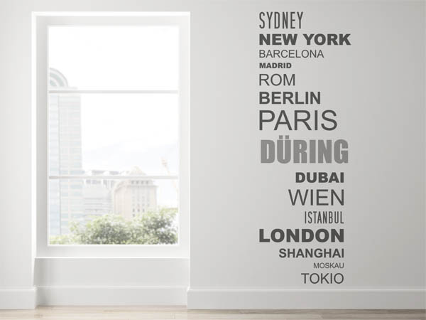 Wandtattoo Düring mit Weltstädten