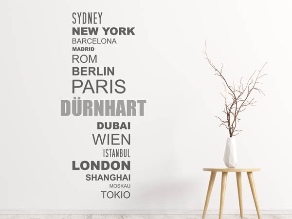 Wandtattoo Dürnhart mit Weltstädten