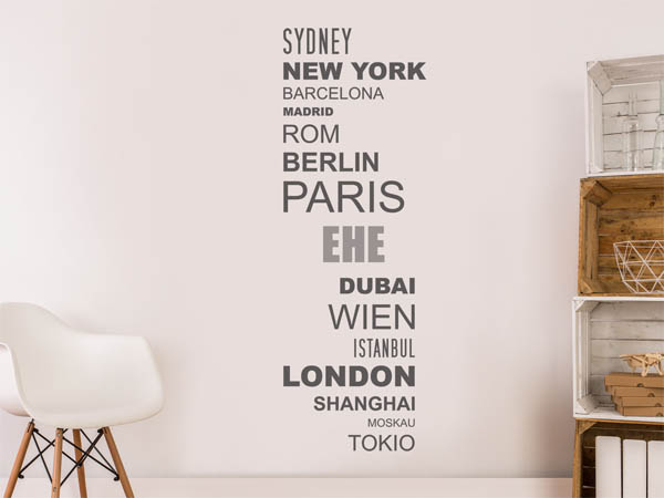 Wandtattoo Ehe mit Weltstädten