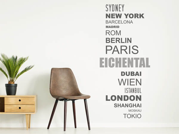 Wandtattoo Eichental mit Weltstädten