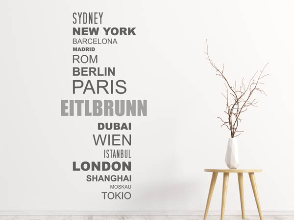Wandtattoo Eitlbrunn mit Weltstädten