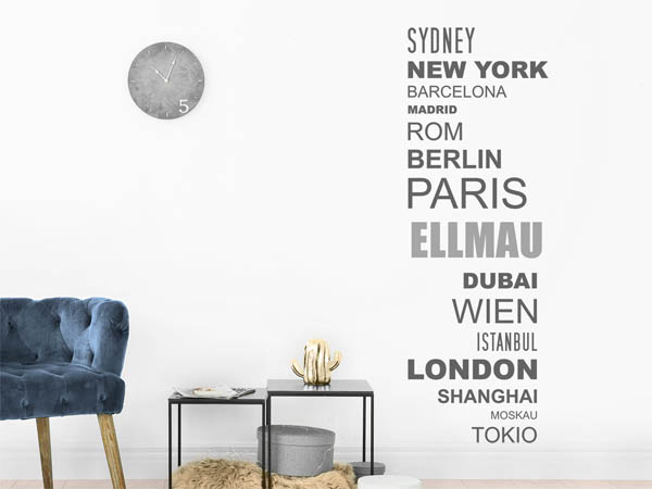 Wandtattoo Ellmau mit Weltstädten
