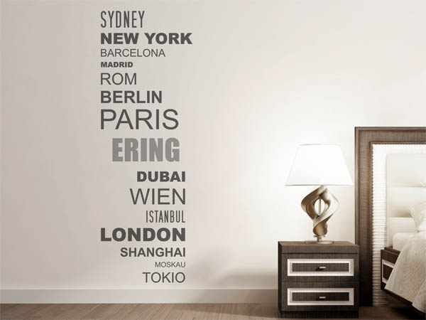Wandtattoo Ering mit Weltstädten