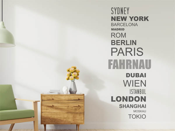 Wandtattoo Fahrnau mit Weltstädten