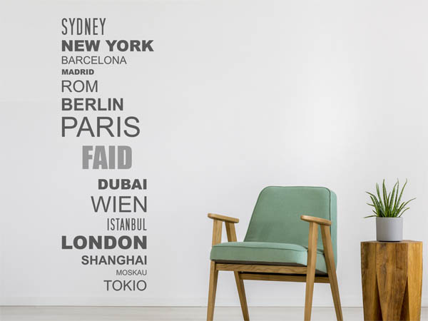 Wandtattoo Faid mit Weltstädten