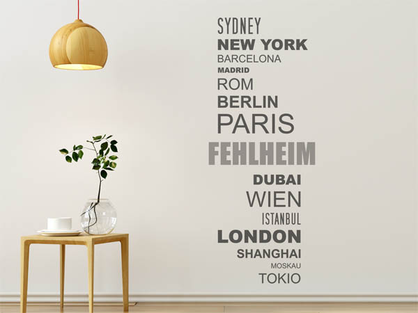 Wandtattoo Fehlheim mit Weltstädten