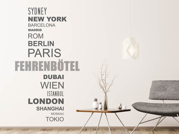 Wandtattoo Fehrenbötel mit Weltstädten