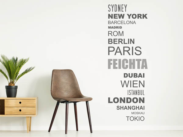 Wandtattoo Feichta mit Weltstädten