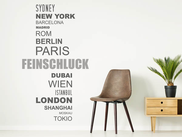 Wandtattoo Feinschluck mit Weltstädten