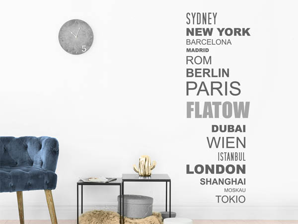 Wandtattoo Flatow mit Weltstädten