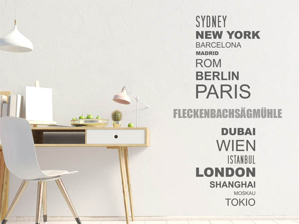 Wandtattoo Fleckenbachsägmühle mit Weltstädten