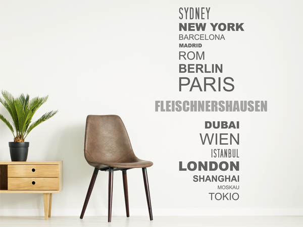 Wandtattoo Fleischnershausen mit Weltstädten
