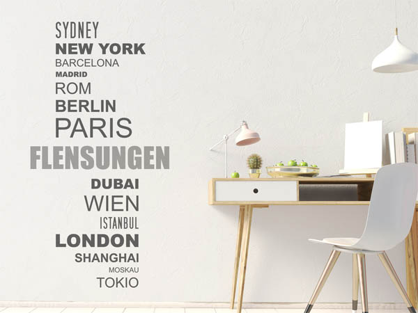 Wandtattoo Flensungen mit Weltstädten