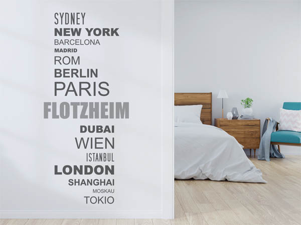 Wandtattoo Flotzheim mit Weltstädten