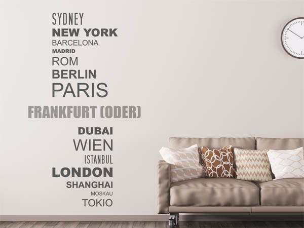 Wandtattoo Frankfurt (Oder) mit Weltstädten