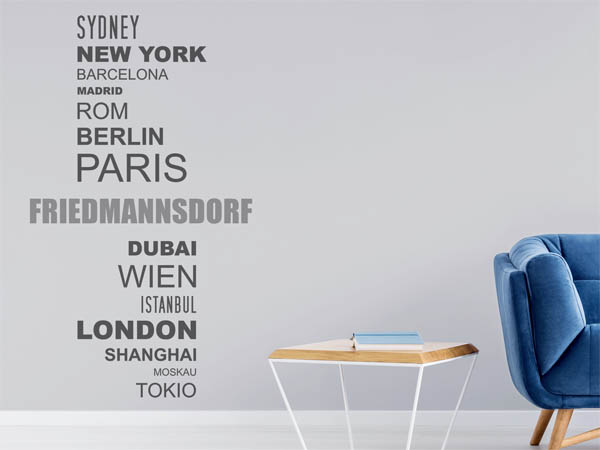 Wandtattoo Friedmannsdorf mit Weltstädten