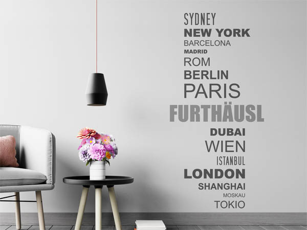 Wandtattoo Furthäusl mit Weltstädten