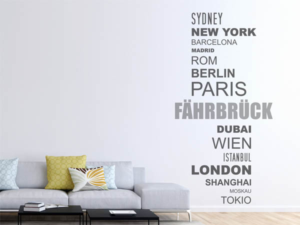 Wandtattoo Fährbrück mit Weltstädten