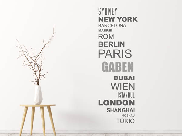 Wandtattoo Gaben mit Weltstädten