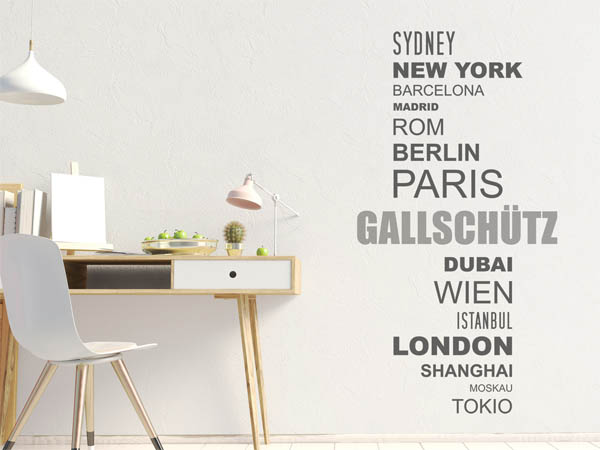 Wandtattoo Gallschütz mit Weltstädten