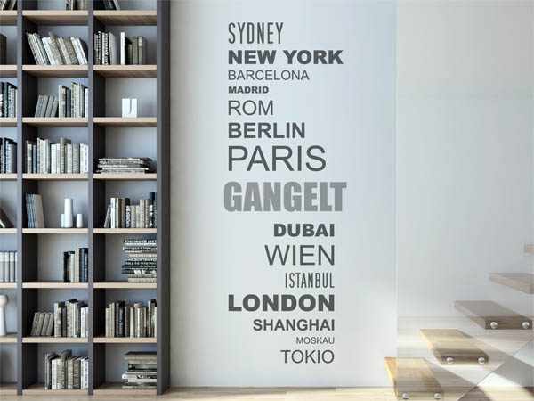 Wandtattoo Gangelt mit Weltstädten