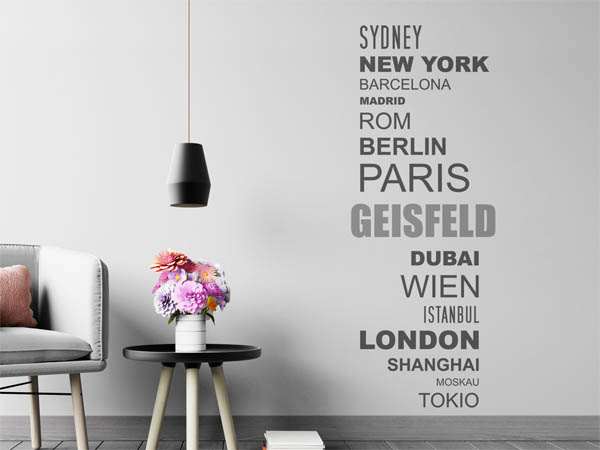 Wandtattoo Geisfeld mit Weltstädten