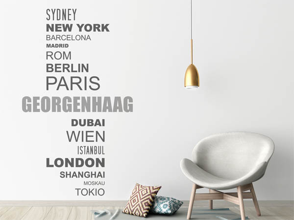 Wandtattoo Georgenhaag mit Weltstädten