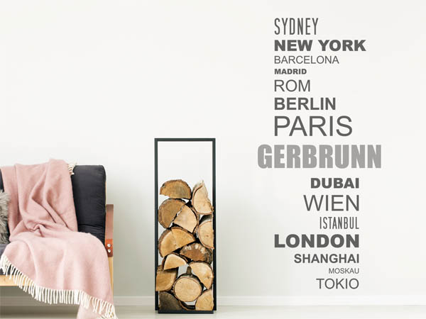 Wandtattoo Gerbrunn mit Weltstädten