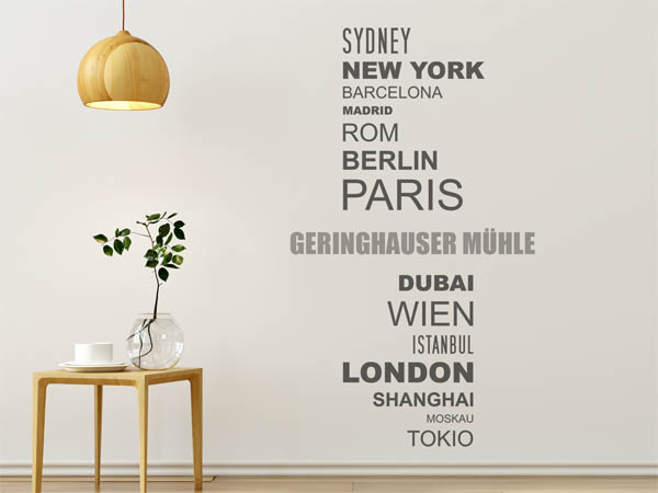 Wandtattoo Geringhauser Mühle mit Weltstädten