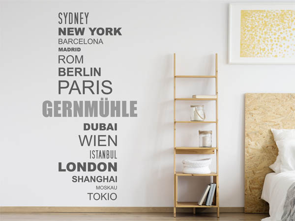 Wandtattoo Gernmühle mit Weltstädten