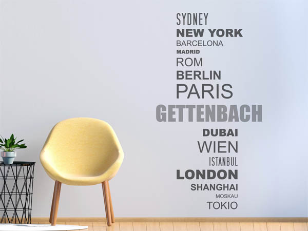 Wandtattoo Gettenbach mit Weltstädten