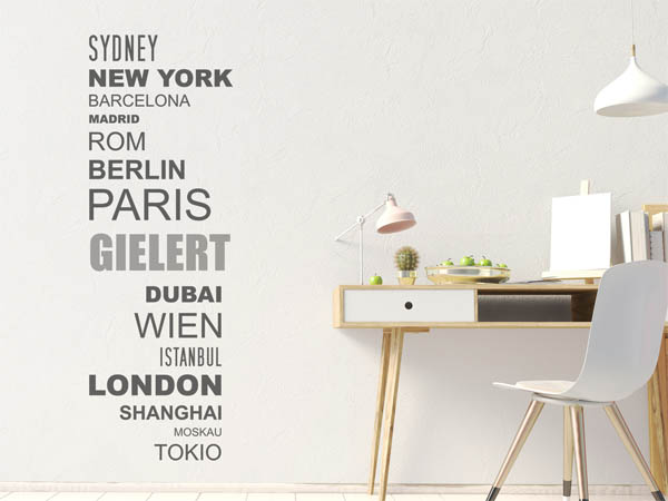 Wandtattoo Gielert mit Weltstädten