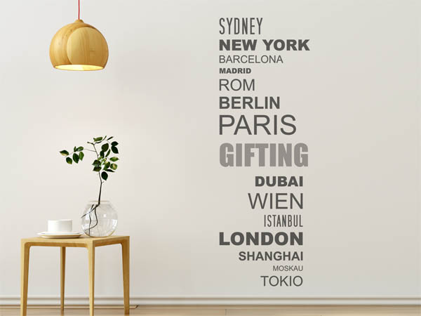 Wandtattoo Gifting mit Weltstädten