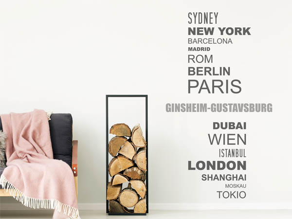 Wandtattoo Ginsheim-Gustavsburg mit Weltstädten