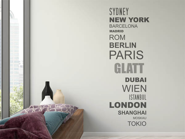 Wandtattoo Glatt mit Weltstädten