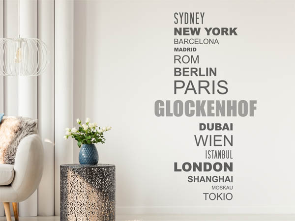 Wandtattoo Glockenhof mit Weltstädten