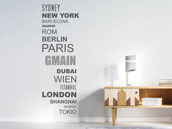 Wandtattoo Gmain mit Weltstädten