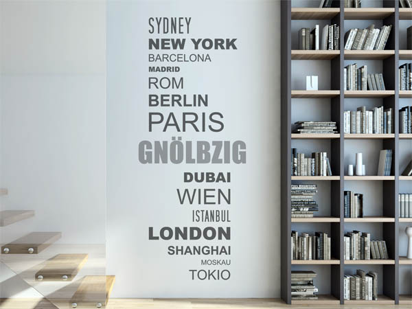 Wandtattoo Gnölbzig mit Weltstädten