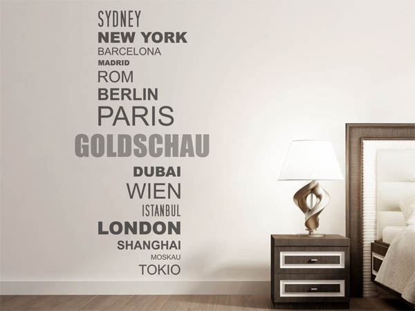 Wandtattoo Goldschau mit Weltstädten