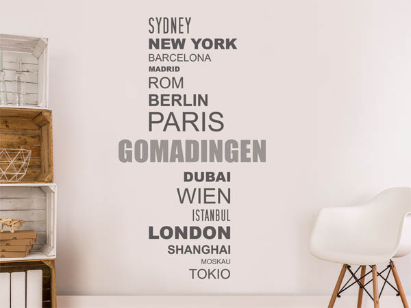 Wandtattoo Gomadingen mit Weltstädten