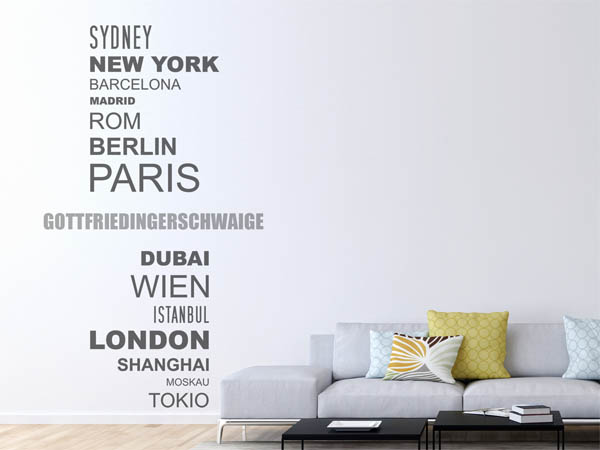 Wandtattoo Gottfriedingerschwaige mit Weltstädten