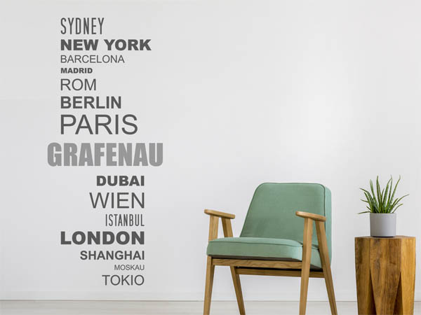 Wandtattoo Grafenau mit Weltstädten