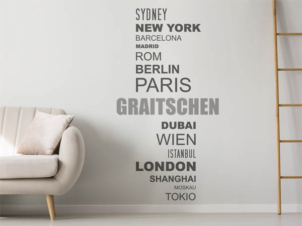 Wandtattoo Graitschen mit Weltstädten