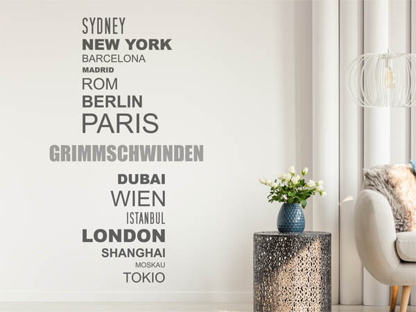 Wandtattoo Grimmschwinden mit Weltstädten